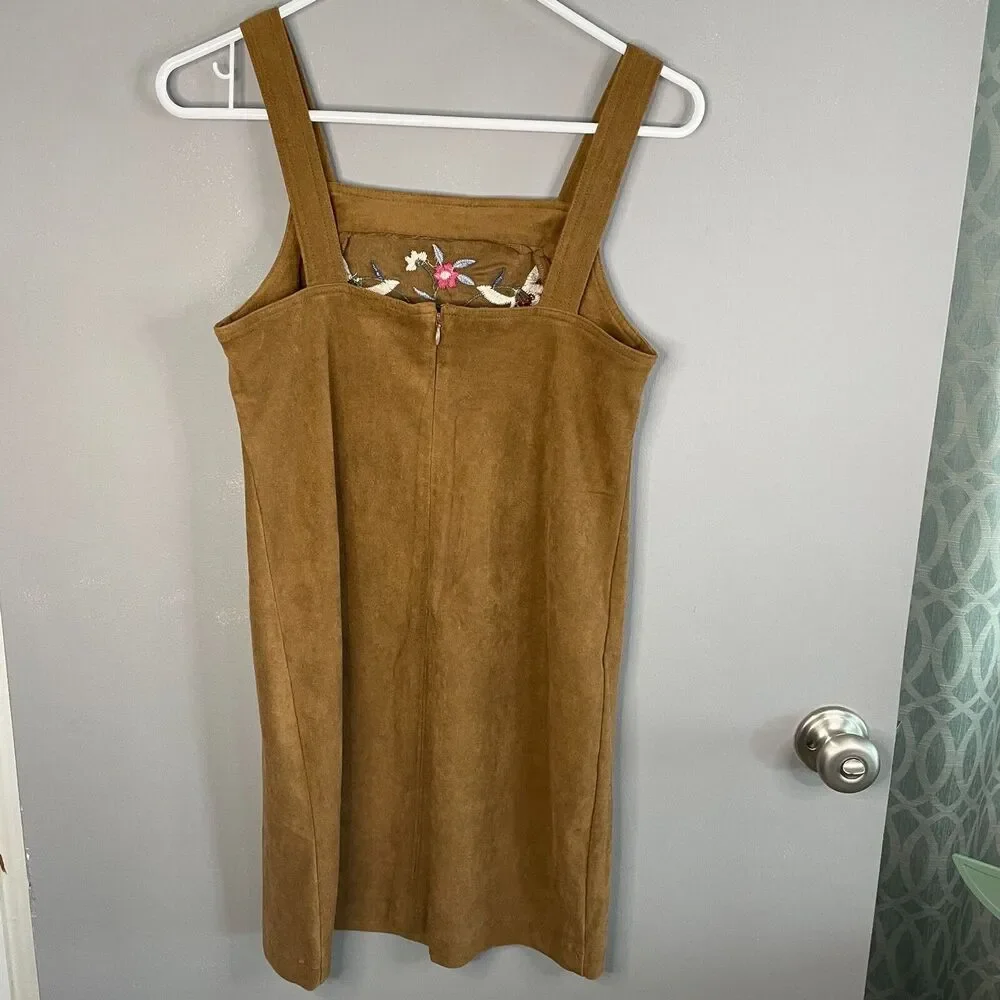 Abercrombie and Fitch Womens 00 Faux Suede Floral Embroidered Boho Dress 90s Y2K
